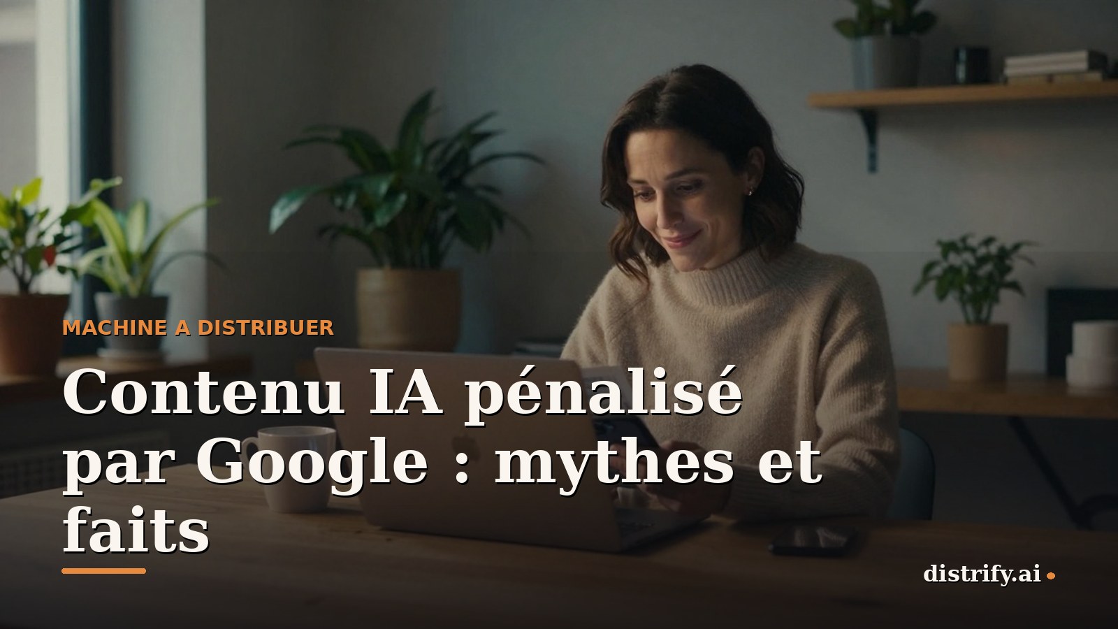 Une commerçante d'une trentaine d'années relit un article imprimé à une table en bois près d'une fenêtre, ordinateur fermé et tasse à côté
