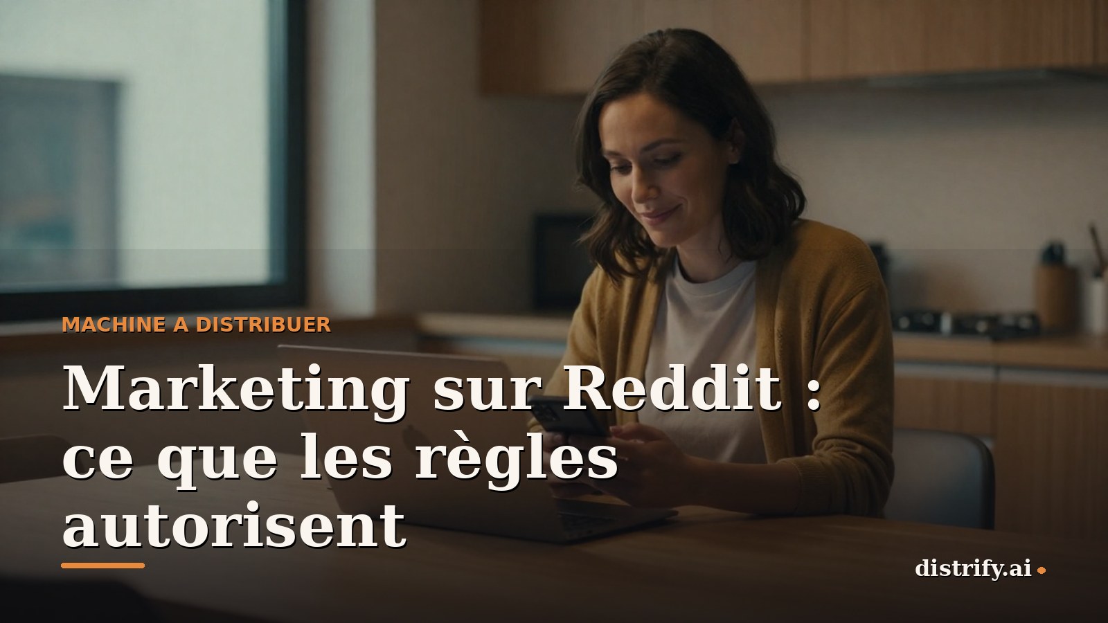 Un homme d'une trentaine d'années en chemise flanelle moutarde s'appuie au comptoir en bois d'un petit atelier de torréfaction, téléphone à la main, lumière chaude de lampe au-dessus de lui et clarté froide de la vitrine